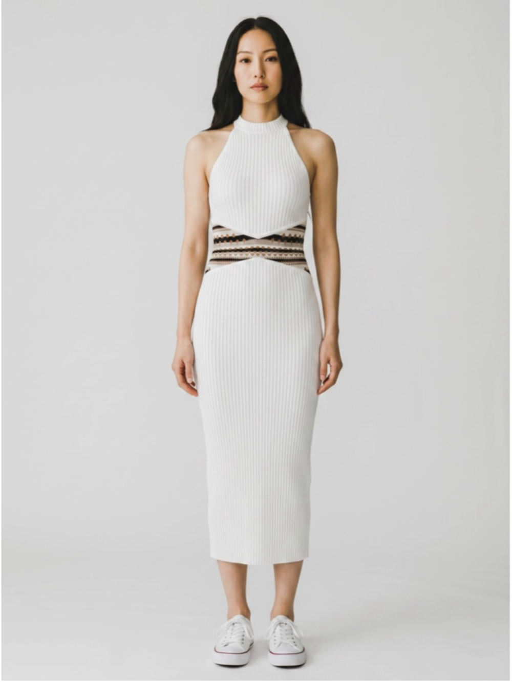 Ramy Brook NWT Theo Silk Blend Knit Halter Midi Dress Ivory Size L
